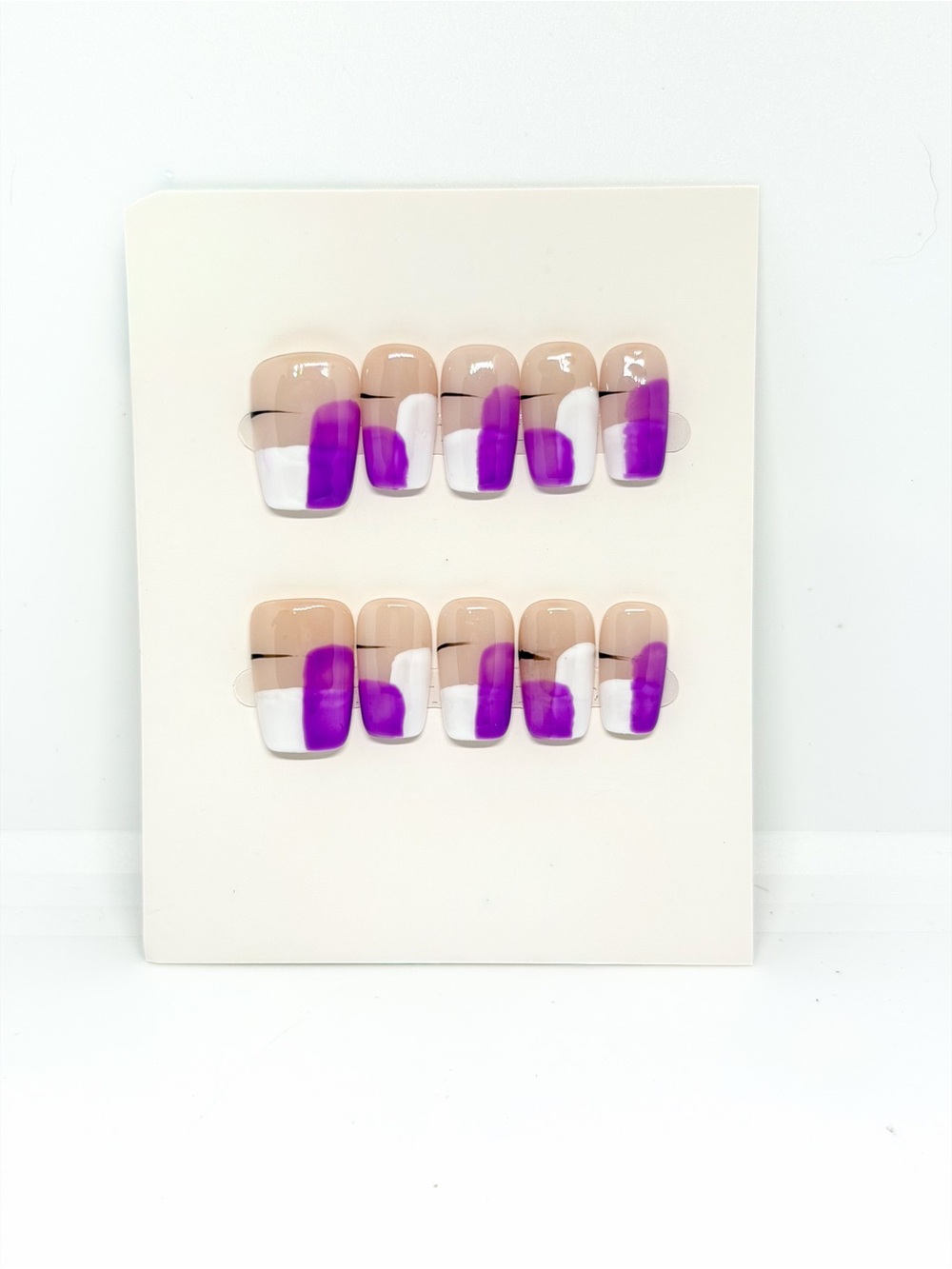 Purple and White Abstract Press On Nails